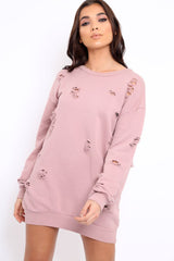 Pink Distressed Detail Sweatshirt Jumper Dress - Ivy