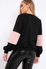 Black Jumper with Fur and Pearl Sleeves - Izabella