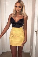 Yellow Blue Check Ruffle Waist Zip Front Skirt - Izzie