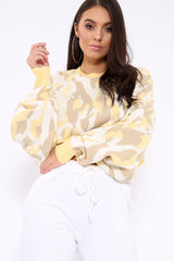 Mustard Cropped Batwing Camo Jumper - Lizy