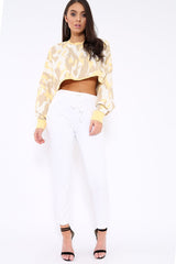 Mustard Cropped Batwing Camo Jumper - Lizy