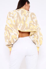 Mustard Cropped Batwing Camo Jumper - Lizy