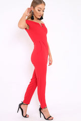 Red V Bardot Jumpsuit - Izzabell