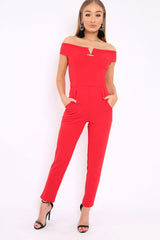 Red V Bardot Jumpsuit - Izzabell