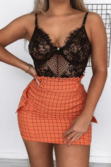 Orange Blue Check Ruffle Waist Zip Front Skirt - Izzie