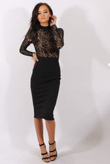 Black & Gold Floral Lace Midi Dress - Izzy