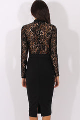 Black & Gold Floral Lace Midi Dress - Izzy