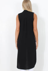 Black Split Detail Longline Shirt - Eva