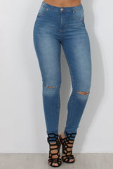 Mid Blue High Waisted Super Skinny Jeans -Olivia
