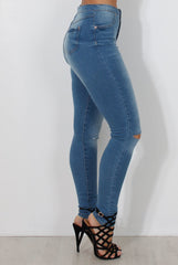 Mid Blue High Waisted Super Skinny Jeans -Olivia
