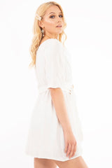 White Plunge Crepe Belted Dress - Baily