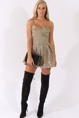 Gold Glitter Cross Back Strappy Playsuit - Jaclyn