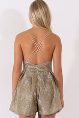 Gold Glitter Cross Back Strappy Playsuit - Jaclyn