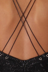 Black Glitter Cross Back Strappy Playsuit - Jaclyn