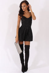 Black Glitter Cross Back Strappy Playsuit - Jaclyn