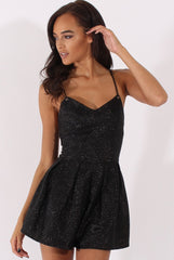 Black Glitter Cross Back Strappy Playsuit - Jaclyn