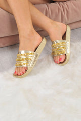 Gold Faux Leather Chain Sliders - Jacqui