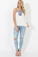 White Pom Pom Detail Top - Jada