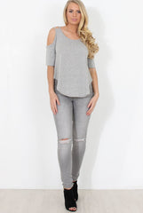 Grey Cold Shoulder Top - Jade