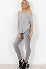 Grey Cold Shoulder Top - Jade