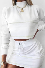White Lime Contrast Stitch Crop Jumper Skirt Co-ord - Keva