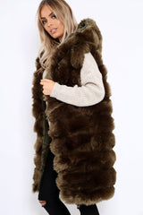 Khaki Hooded Faux Fur Gilet - Jadie