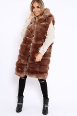 Camel Hooded Faux Fur Gilet - Jadie