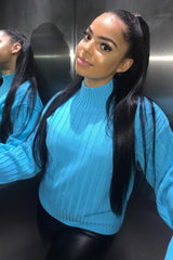 Turqouise Knit High Neck Jumper - Jaelynn