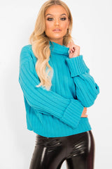 Turqouise Knit High Neck Jumper - Jaelynn