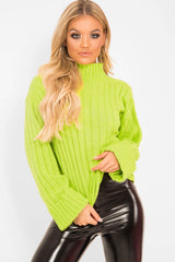 Lime Green Knit High Neck Jumper - Jaelynn