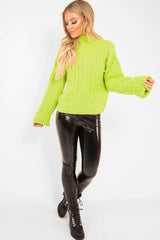 Lime Green Knit High Neck Jumper - Jaelynn