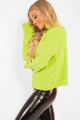 Lime Green Knit High Neck Jumper - Jaelynn