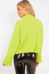 Lime Green Knit High Neck Jumper - Jaelynn