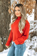Red Knit High Neck Jumper - Jaelynn
