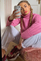 Pink Knit High Neck Jumper - Jaelynn