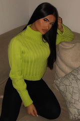 Lime Green Knit High Neck Jumper - Jaelynn
