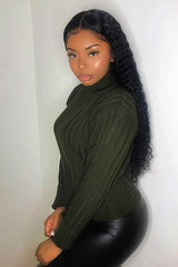 Khaki Knit High Neck Jumper - Jaelynn