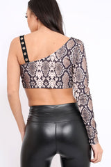 Snake Print Asymmetrical One shouldered Bralet - Jahya