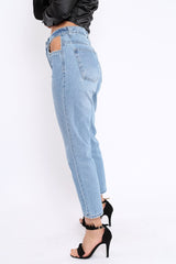 Light Blue Denim Cut Out Pocket Boyfriend Jeans - Jaime