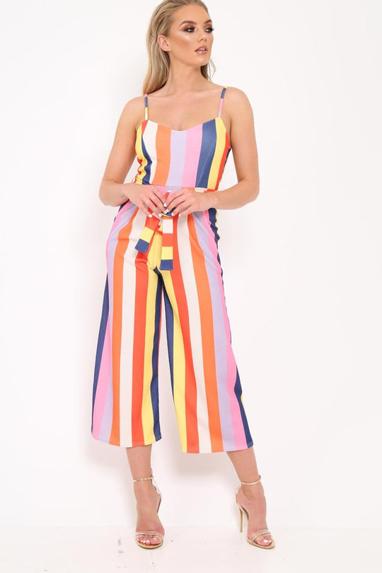 Multi Stripe Tie Waist Jumpsuit - Jakai