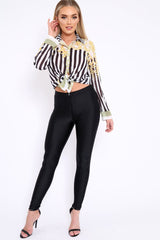Black and White Striped Shirt with Gold Scarf Print Detail - Jalana