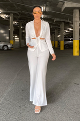 White Cut Out Blazer Wide Leg Trouser Co-ord - Jalei