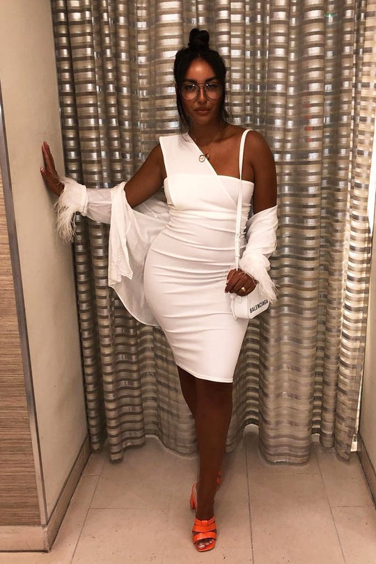 White One Shouldered Wrap Front Midi Dress - Kirtsy