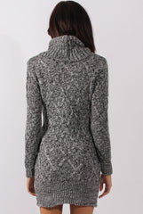 Grey Thick Knit Turtleneck Jumper Dress - Jameigh