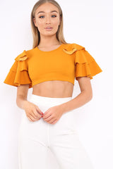 Mustard Crop Top Frill Arms - Jameila