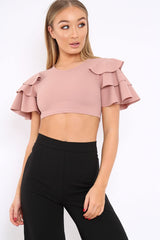 Nude Crop Top Frill Arms - Jameila