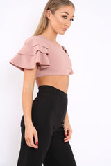 Nude Crop Top Frill Arms - Jameila