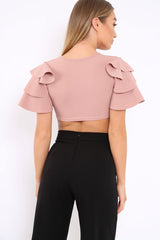 Nude Crop Top Frill Arms - Jameila