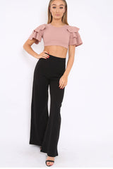 Nude Crop Top Frill Arms - Jameila