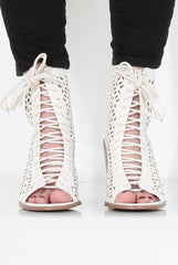 James White Cut Out Lace Up Boots